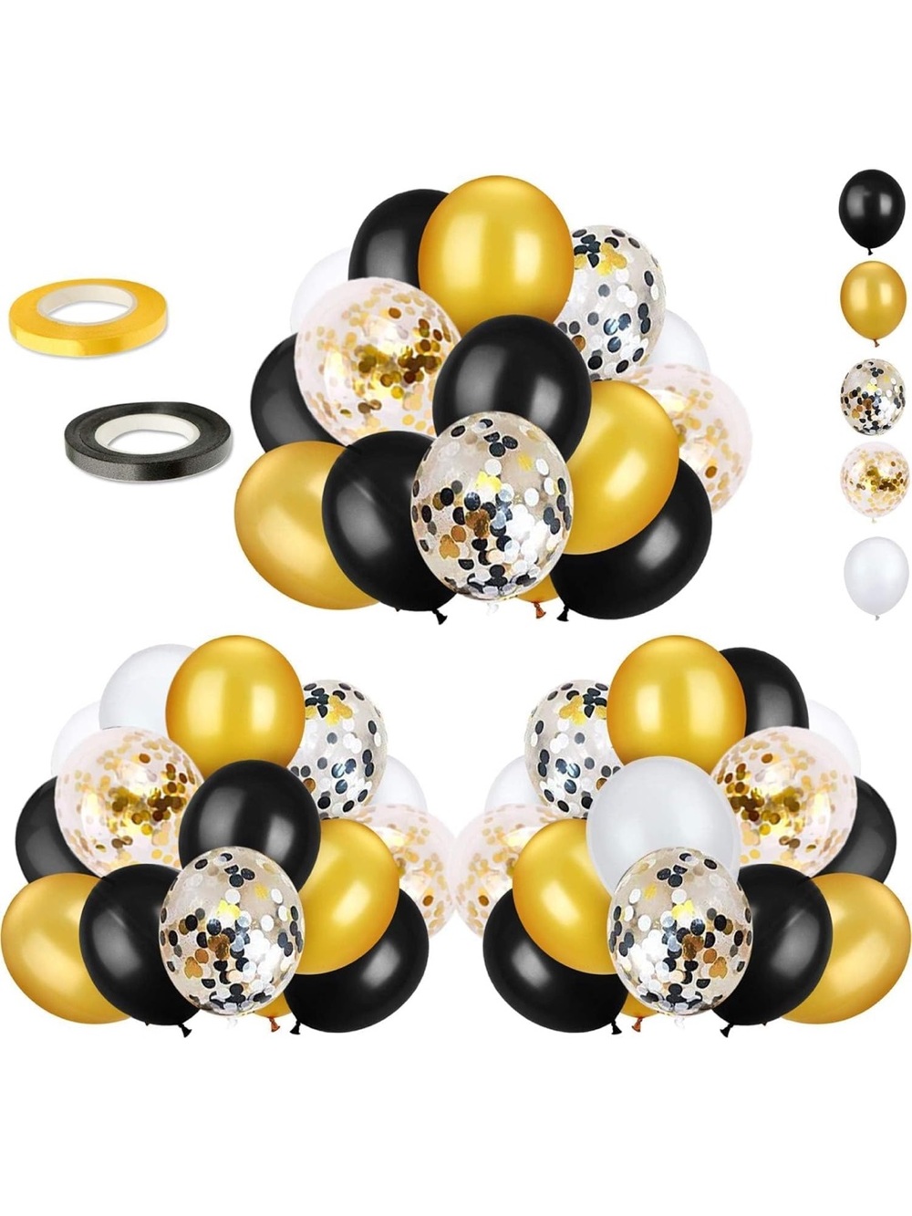 Gold, Black & White Confetti Balloon Party Set